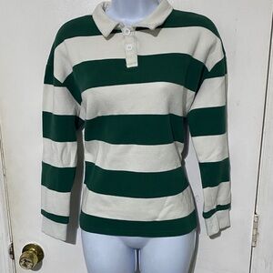 Striped Green and White Men's Polo Shirt